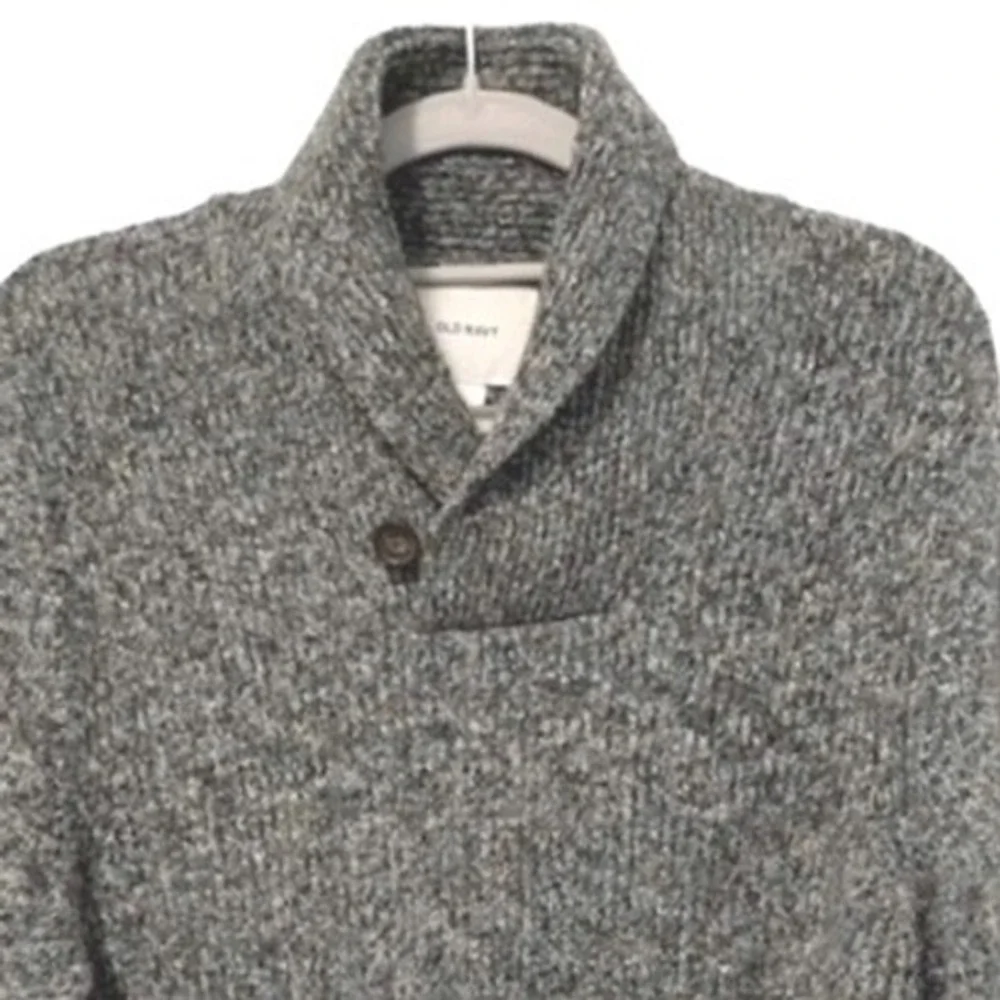 Old Navy Men's Shawl Collar Sweater‎ Marl Gray Speckled Knit Pullover Size M